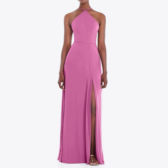 Lovely Dresses & Skirts - LOVELY Diamond Halter Maxi Dress Size 12 Orchid Pink Lux Chiffon Side Slit NWT